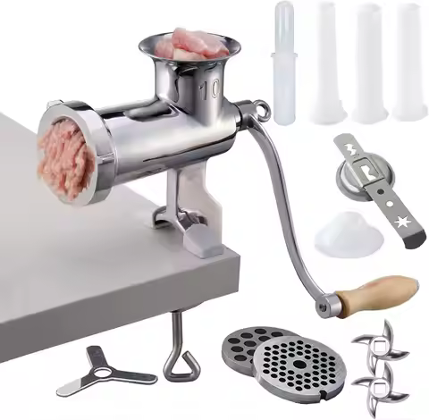 Manual Meat Grinder Stainless Steel 420 Stainless Steel #10 Stainless Steel Heavy Duty Clamp-on Hand