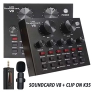 Paket Soundcard V8 + Wireless Clip On K35 Live Streaming