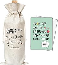 New Chapter Of Your Life Wine Gift Bags, New Job Wine Bag For Wine Bottles, New Beginning Gifts For Leaving Coworker, Going Away, Work Bestie, Farewell, 1 Wine Bag With 1 Coworker Leaving Card (A26)