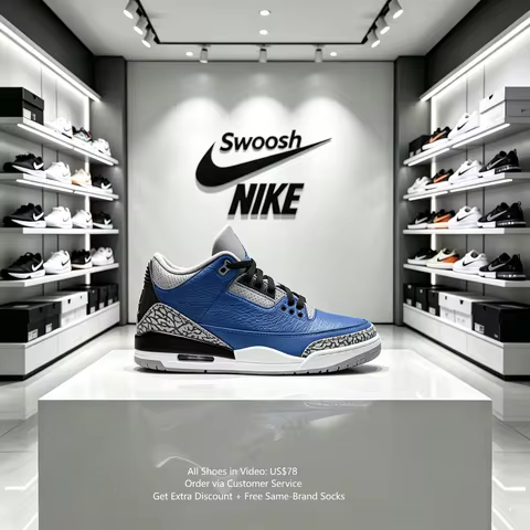 Nike Air Jordan 3 AJ3 Crackle Royal Blue Cement Unisex Basketball Shoes CT8532-400