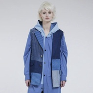 手工丹寧6格拼接背心