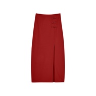 AIR SPACE Fitted Waistline Cheongsam Qipao Midi Skirt With A Slit