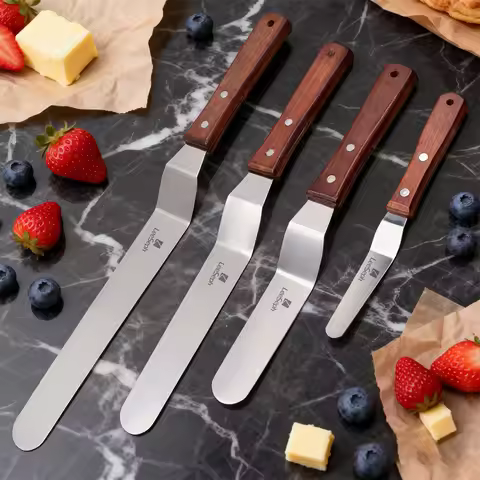 4pcs Icing Spatula, 4/6/8/10 inch Stainless Steel Offset Cake Spatula with Wood Handle, Multi-purpos