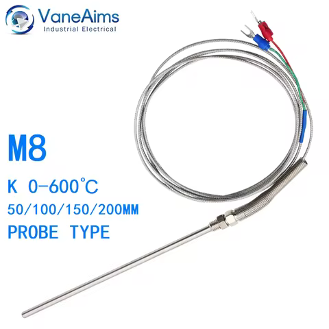 1m M8 Temperature sensor Thermocouple Type K 50mm 100mm 150mm 200mm Compression Spring Probe Temp Se