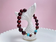 檀香 天然淡水珍珠 檀香紫檀 綠松石 彈力 手鏈