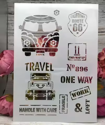 A4 29*21cm Bus Luaguage Travel DIY Layering Stencils Wall Painting Scrapbook Coloring Embossing Albu