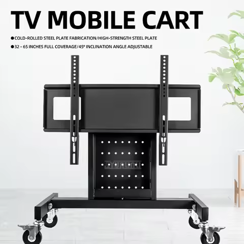 Universal Short TV Stand 32-65 Inch Floor Standing Cart with Adjustable 45 Degrees Angle TV Hanger