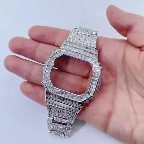 baguette cubic zirconia hot sell metal silver DW5600 custom bezel and strap