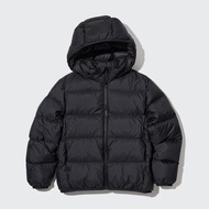 UNIQLO แท้เก็บข้อมูลแบบลบได้มีฮู้ดน้ำหนักเบาเสื้อขนเป็ดดาวน์มีฮู้ดสำหรับเด็กผู้ชายและเด็กผู้หญิงง่าย