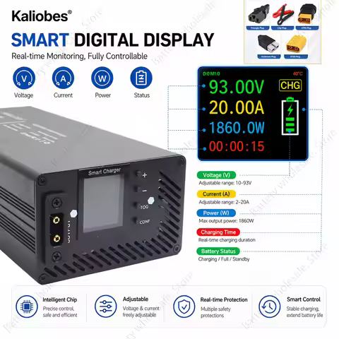 10v to 93V 2- 20A 15A Adjustable Charger 50.4V 87.6v 84v 58.8v 58.6v 25A 54.6v 67.2v 29.2V 92.4V 15A
