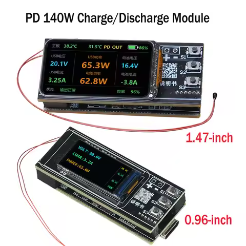 1.47-inch 0.96-inch TFT Fast Charging Module PD 140W DIY Power Bank Motherboard Kit 65W/100W/140W Ch