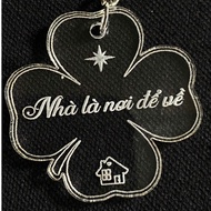 Mica Keychain, 4-Leaf Clover Keychain, Clover, Custom Engraved Rose Decor