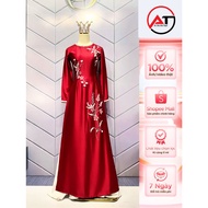 Grandma's ao dai, high-quality round neck long-sleeved silk ao dai, size S - 4XL