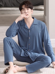 100% pure cotton pajamas mens modal pajamas mens spring and autumn cardigan homewear long-sleeved th