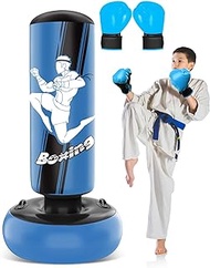 YORWHIN 65inch Inflatable Punching Bag for Kids, Boxing Bag with Boxing Gloves for Practicing MMA Karate Taekwondo and to Relieve Pent Up Energy(Blue)
