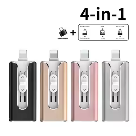 4 in 1 OTG Flash Drive for iPhone & Type-C & Android & Computer, USB 3.0 High Speed Memory Stick 64G