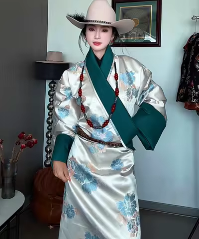 Chinese Women's Xizang Dress Printed Bhutan Tibetan Robe