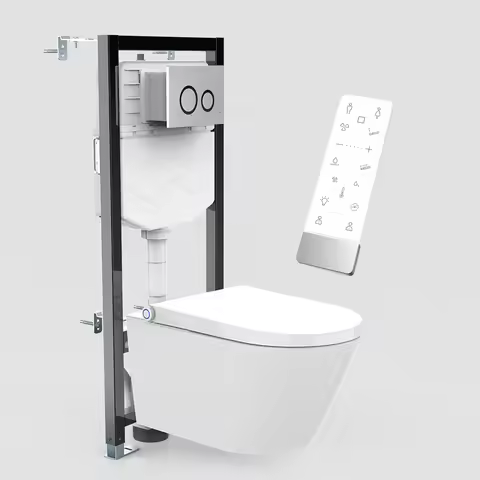 Porcelain WC Rimless Wall Hung Smart Toilet with Bidet White Suspended Japanese Toilet Seat