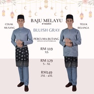XS - 4XL! Baju Melayu Dewasa Slim Fit / Moden Tanpa Pesak Cekak Musang &amp; Teluk Belanga Bluish Gray