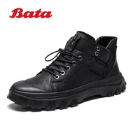 Bata รองเท้าหนังของแท้คุณภาพสูงสำหรับผู้ชาย,รองเท้าหนังรองเท้าบูตมาร์ตินรองเท้าแผ่นลำลองหุ้มข้อ