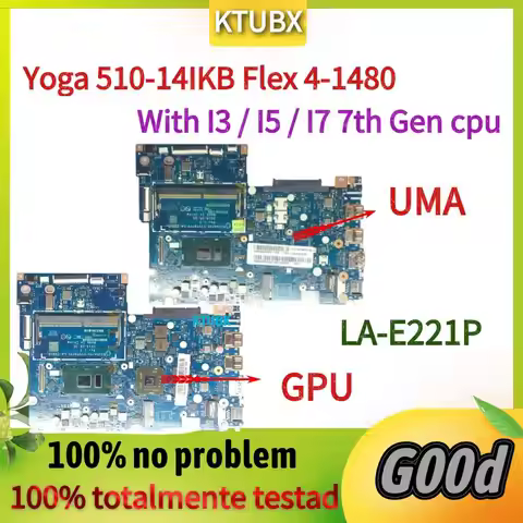 For Lenovo Yoga 510-14IKB Flex 4-1480 Laptop Motherboard.LA-E221P Motherboard.With i3 i5 i7 7th Gen 