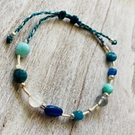 藍色溝通 藍晶藍磷灰灰月光天河石天然石純銀編織手鍊 腳鍊