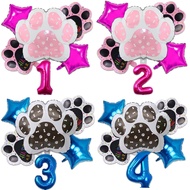 6pcs Animal Let's Pawty Dog Paw Aluminum Balloon 32 inch Number Birthday Party Decor Foil Balloon Ba