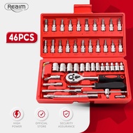 REAIM 46pcs Socket Set Wrench Set Spanner Tool Box Set Combination Socket Wrench Set Ratchet Spanner