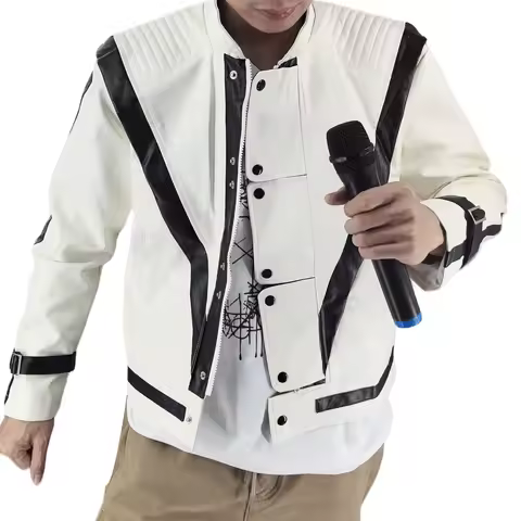 Cosplay Michael Jackson Costumes Jacket Thriller Night White Leather Outwear Halloween