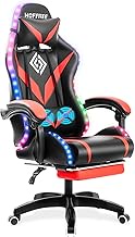 Geepro Gaming Chair with Massage and LED RGB Lights Ergonomic Computer Chair with Footrest High Back Video Game Chair with Adjustable Lumbar Support Linkage Armrest Red and Black