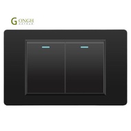 Tempered Glass Panel Mechanical Button Wall Electrical Switches Light Switch 2 Gang 2 Way 118mmx72mm