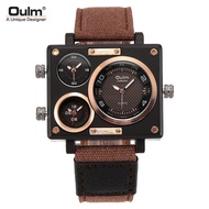 OulmLarge Dial Casual Men's Watch Foreign Trade Domineering Multi-Time Zone Square Men's Quartz Watch Army Style Watch