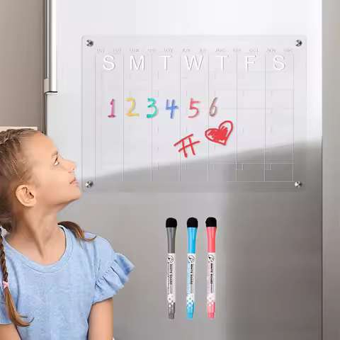 Clear Acrylic Magnetic Fridge Whiteboard Weekly Planner Board Refrigerator Calender Board Dry Erasab