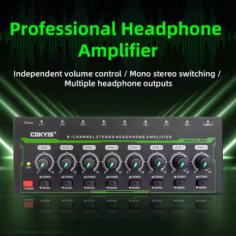 HA800S PRO 8 Channel Headphone Amplifier Audio Amp Ultra-Compact Stereo Audio Amplifier With Power A