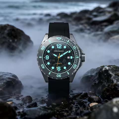 DREAMAS Men's Mechanical Watch Titanium Alloy Diving Watch Swiss 3D Super Luminous 500m Waterproof a