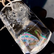 純天然七彩膠花白水晶龍牌吊墜 包裹天然七彩膠花非常漂亮造