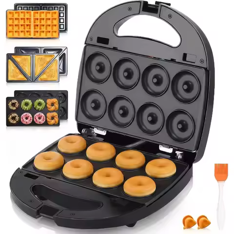 3-in-1 Mini Waffle Maker with Non-Stick Plates Electric Sandwich Maker Mini Donut Maker Breakfast Sa