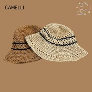 CAMELLI Straw Hat, Folding UV Protection Bucket Hat,  Stripe Fisherman Hat Women