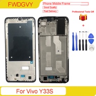 กรอบกลางพร้อมใช้งานสำหรับ Vivo Y33s / Vivo Y33t โครงหน้ากากกลางแผงหน้าปัดเครื่องรองรับหน้าจอ LCD ซ่อมหน้าแผ่นกลาง + เครื่องมือซ่อม