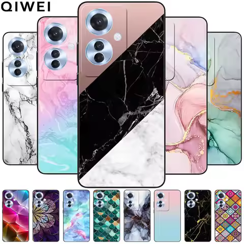Phone Cover for OPPO Reno11 F 5G Case Black Silicone TPU Fashion Marble Print Shells for Oppo Reno 1
