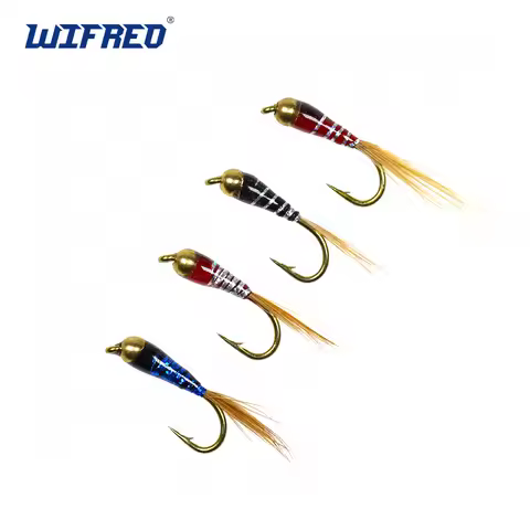 Wifreo 6PCS #12 Brass Beadhead Spanish Perdigon Nymphs Fly for Grayling Rainbow Trout RiverFishing F