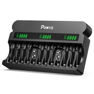 POWXS Rechargeable AA AAA 9V Battery Charger with 1800mA High-Speed, 12 Bay Independent Battery Char