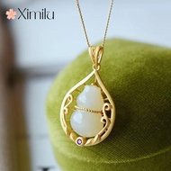 Natural White Jade Treasure Gourd Antique Pendant Color Preservation Meaning Necklace Female Jewelry