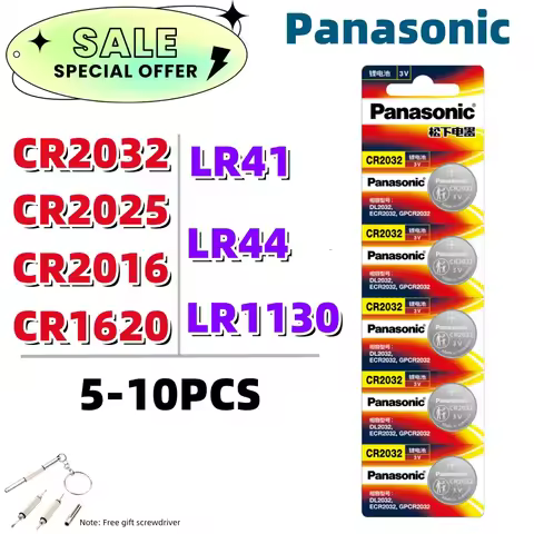 5-10Pcs Original Panasonic CR2032 CR2025 CR2016 CR1620 LR 44 Lithium Battery CR 2032 LR41 LR44 LR113
