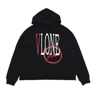 <905>VLONE Series V หลวม Fit เสื้อสเวตเตอร์ผ้าฝ้ายมีฮู้ดเสื้อสวมหัวสไตล์คู่ทุกเพศพร้อมวัสดุผ้าเทอร์ร