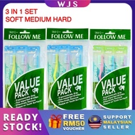 🇲🇾FREE RM50 VOUCHER🎁 MLQ 3 in 1 Pack Follow Me Super A Tooth Brush Soft Medium Hard Toothbrush Berus