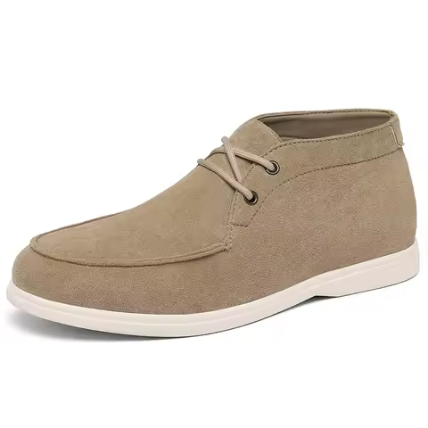 Classic British Style Suede Leather Chukka Boots for Men, Casual Ankle Boot with White Sole, Black a