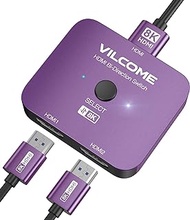 Vilcome HDMI 2.1 Switch, 4K 120Hz HDMI Switcher Ultra HD 8K HDMI Splitter 2 in 1 Out 48Gbps HDMI Hub Support HDR 8K@60Hz, 4K@144Hz, 2K@240Hz for PS4/PS5 Xbox Roku Apple TV Fire Stick Purple