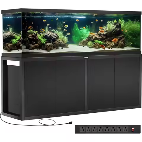 Heavy-Duty Metal Aquarium Stand for 125-150 Gallon Tanks with Power Outlet, Cabinet, and Filter Acce