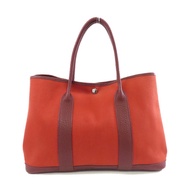 HERMES 帆布Garden Party PM銀扣手挽袋紅色